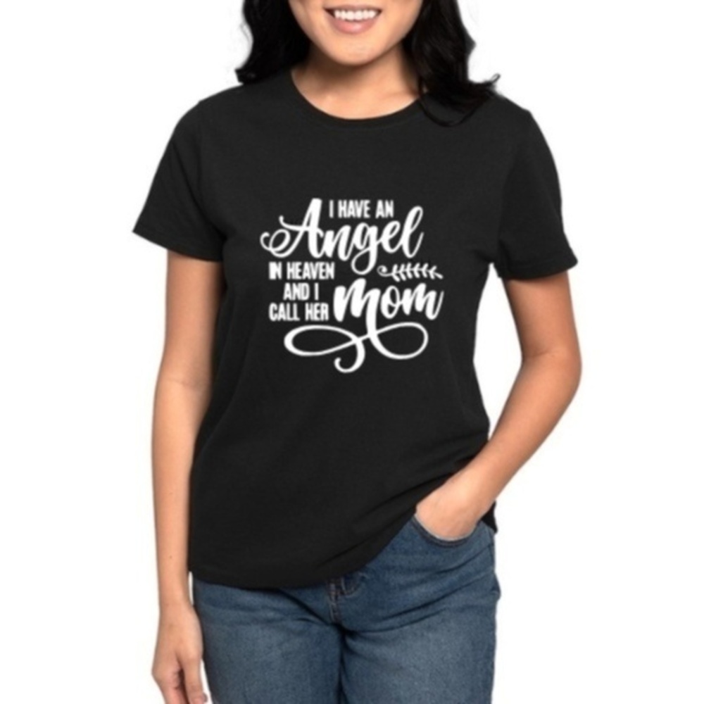 Mom Angel Memorial Black Graphic T Shirt